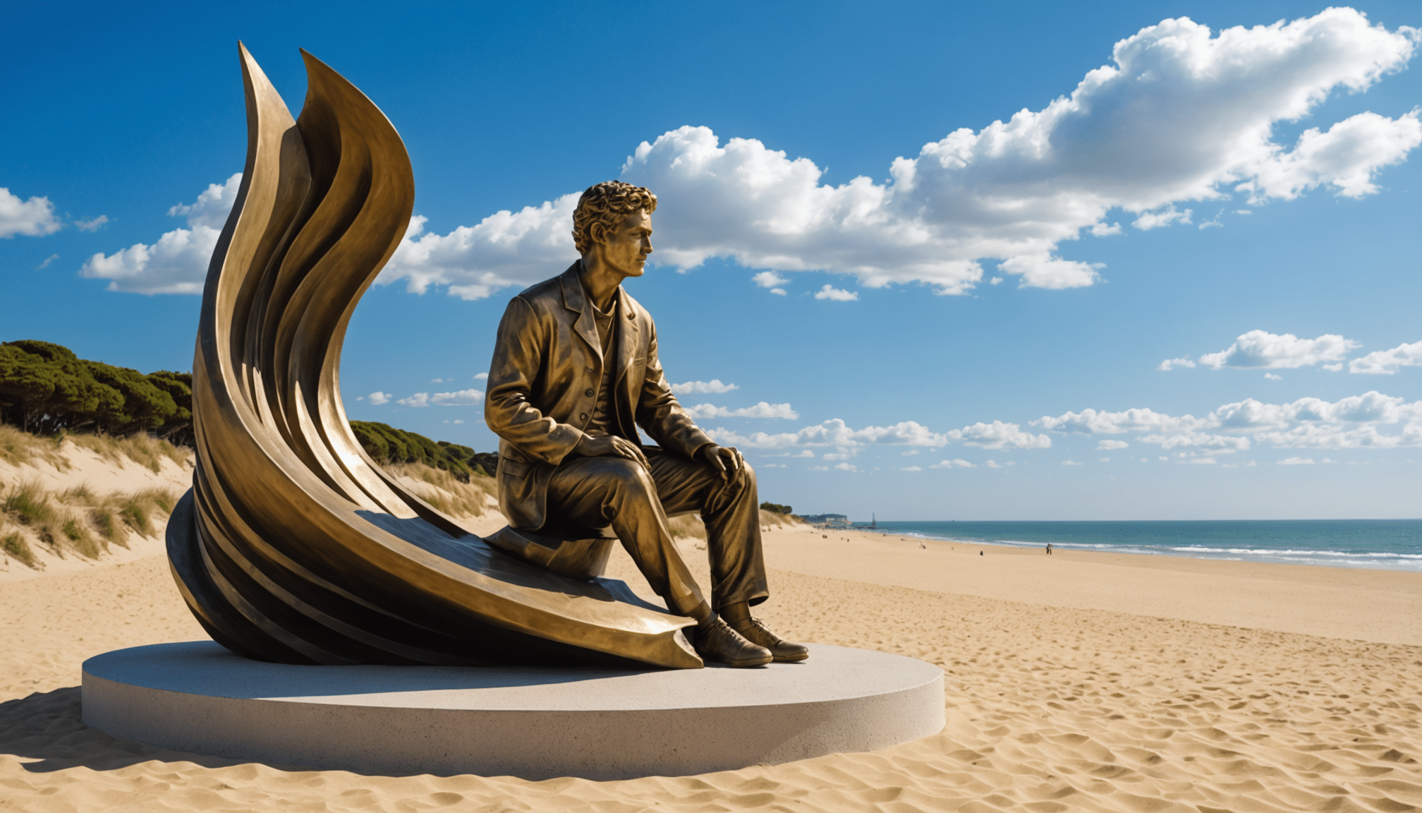 découvrez la nouvelle sculpture en bronze de l'artiste talentueux mino, installée à la dune du port d’échouage à pornichet. un chef-d'œuvre qui sublime le paysage et invite à la réflexion sur l'art en plein air.