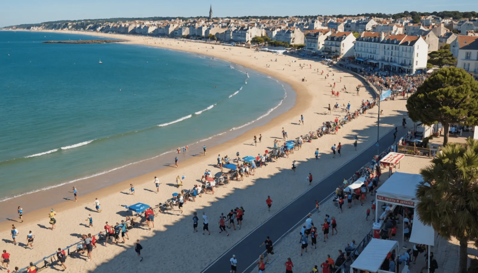 Trotteurs attelés lancés sur la piste de l'hippodrome de Pornichet-La Baule