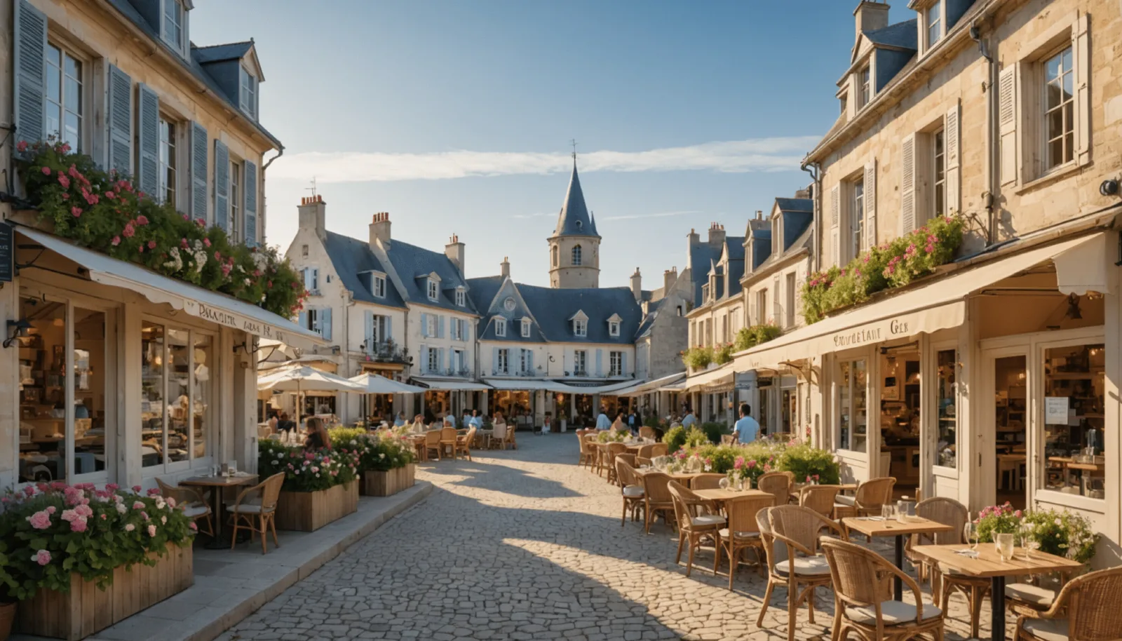 Front de mer de Pornichet vu depuis la plage, villas et pins en arrière-plan