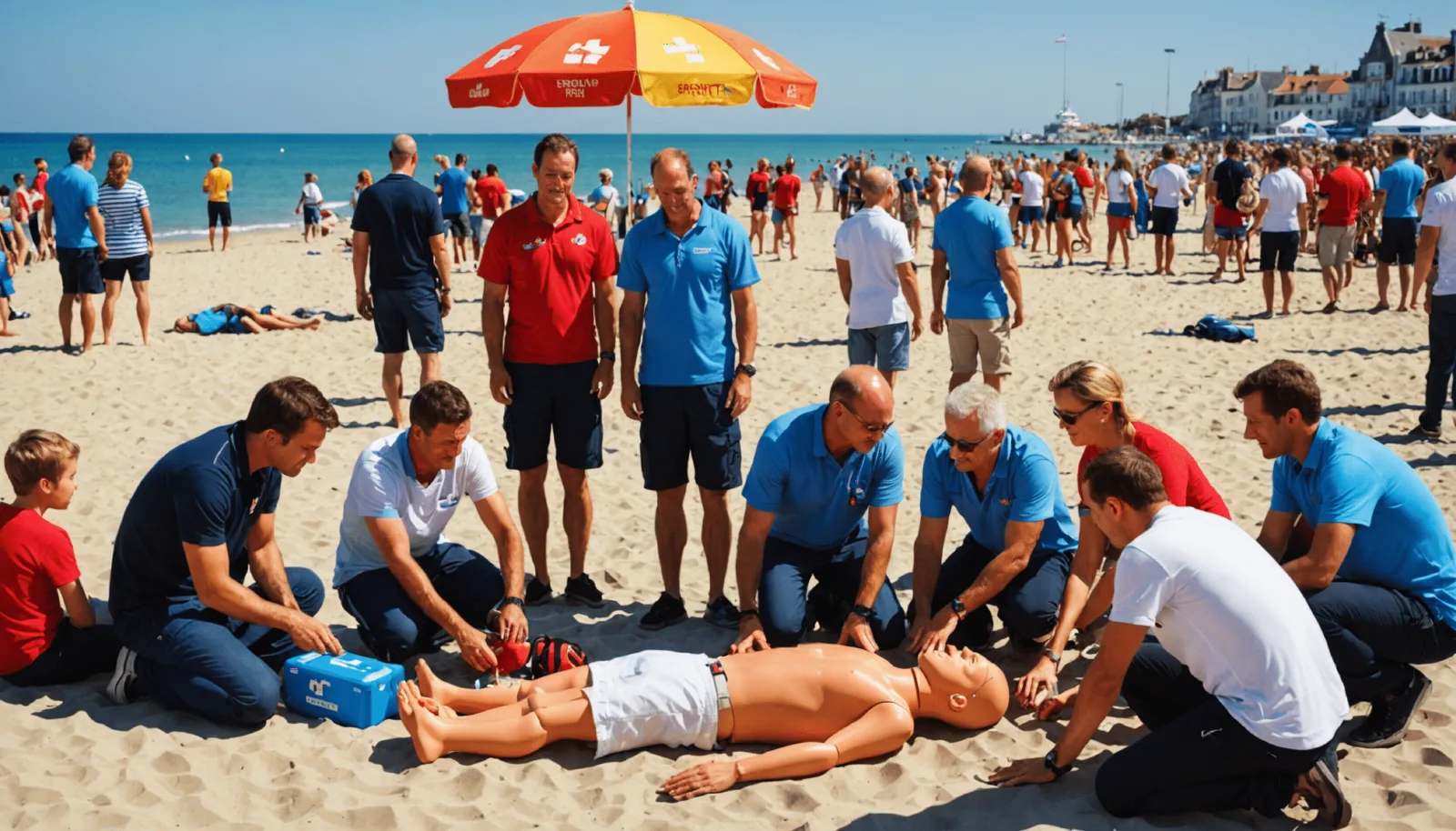 Massage cardiaque sur mannequin lors d'une initiation aux gestes de secours