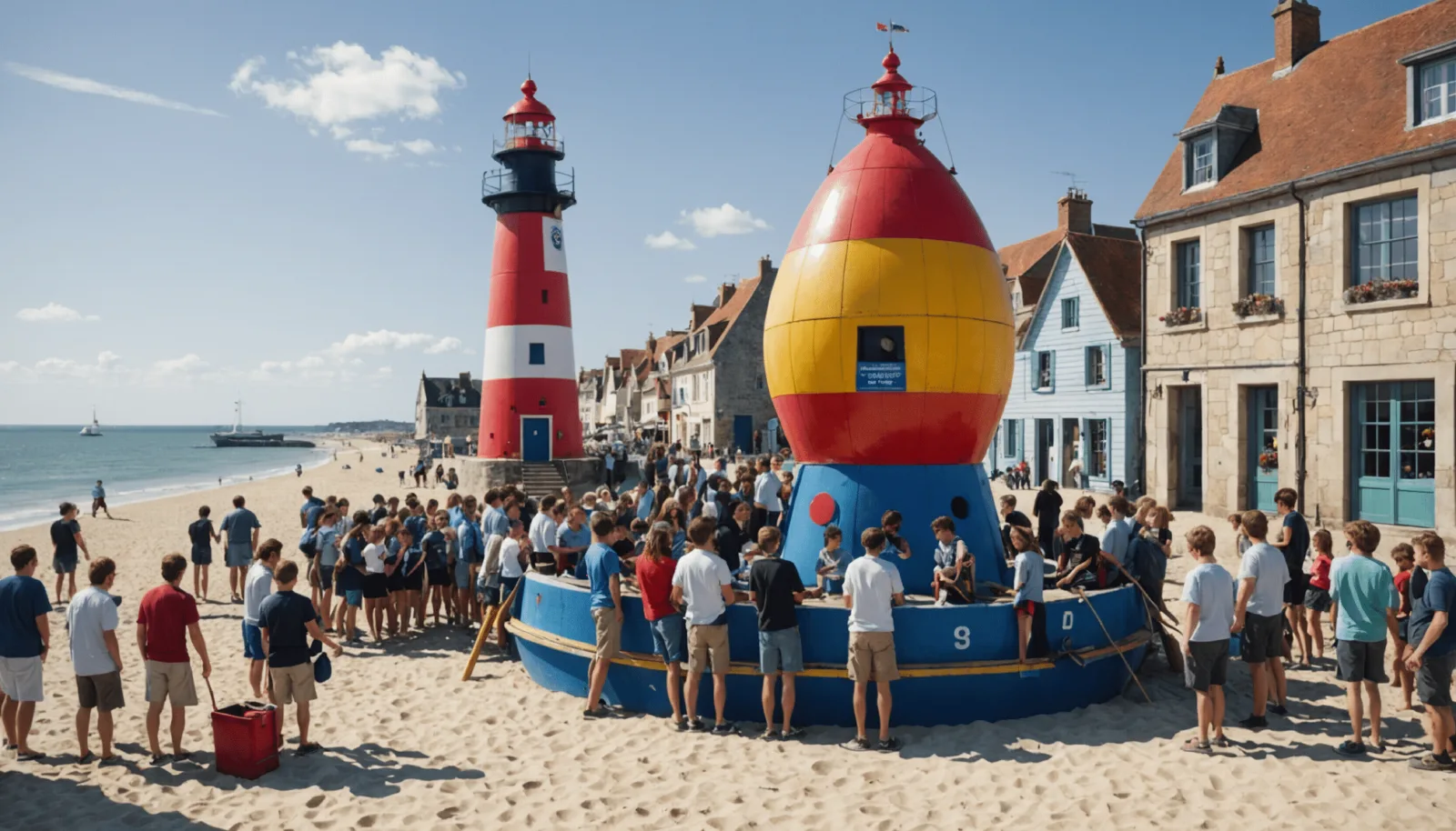 La bouée rouge de Pornichet posée sur son rond-point, à l'entrée du port d'échouage
