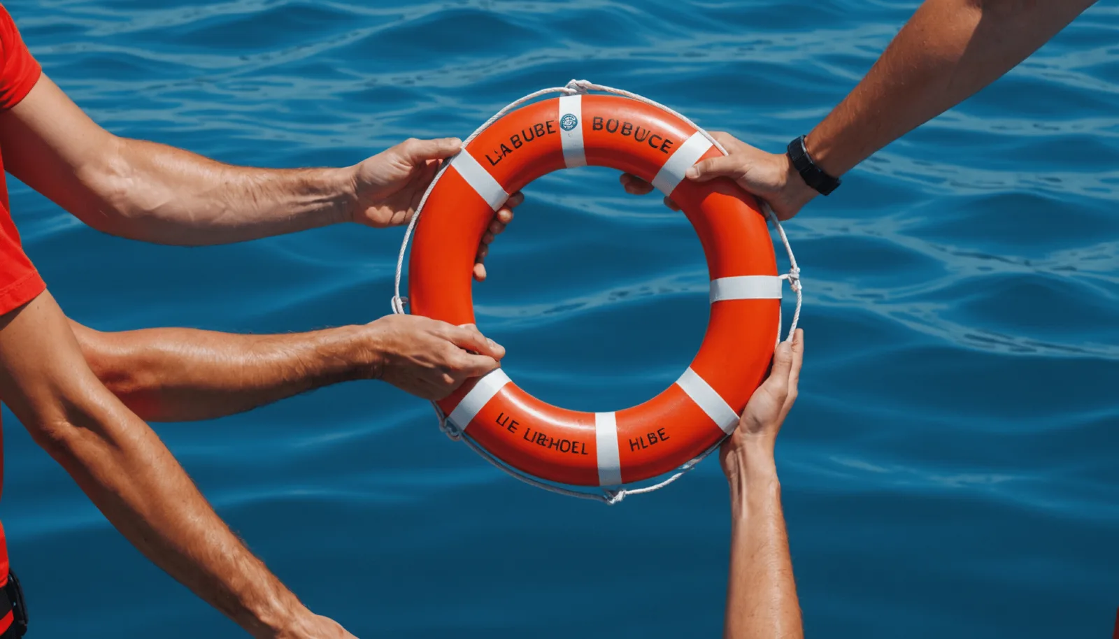Bouée de balisage rouge flottant près d'un chenal, sous un ciel gris