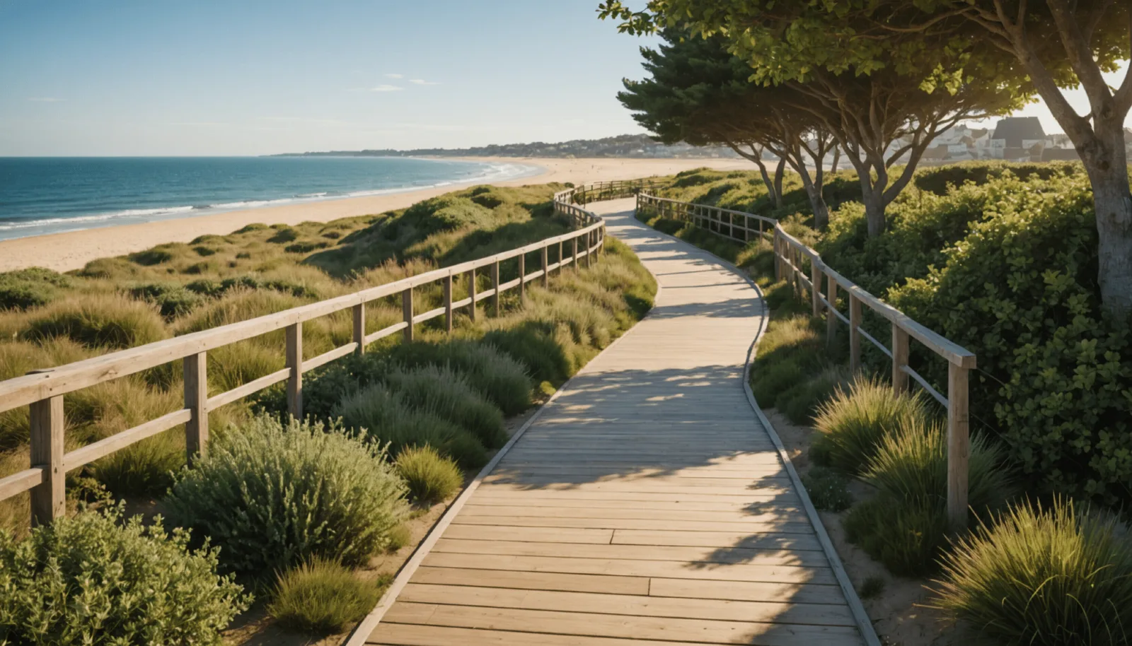 Le chemin côtier en bois longeant la plage de Bonne Source à Pornichet