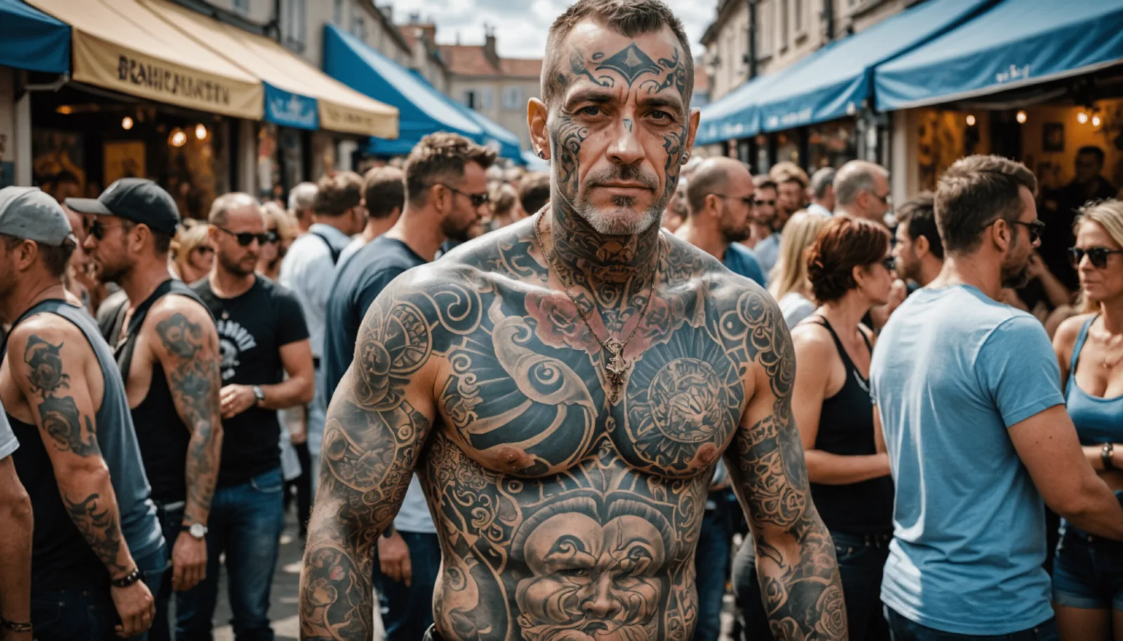 Portrait de Sylvain Hélaine, dit Freaky Hoody, au week-end du tatouage de Pornichet