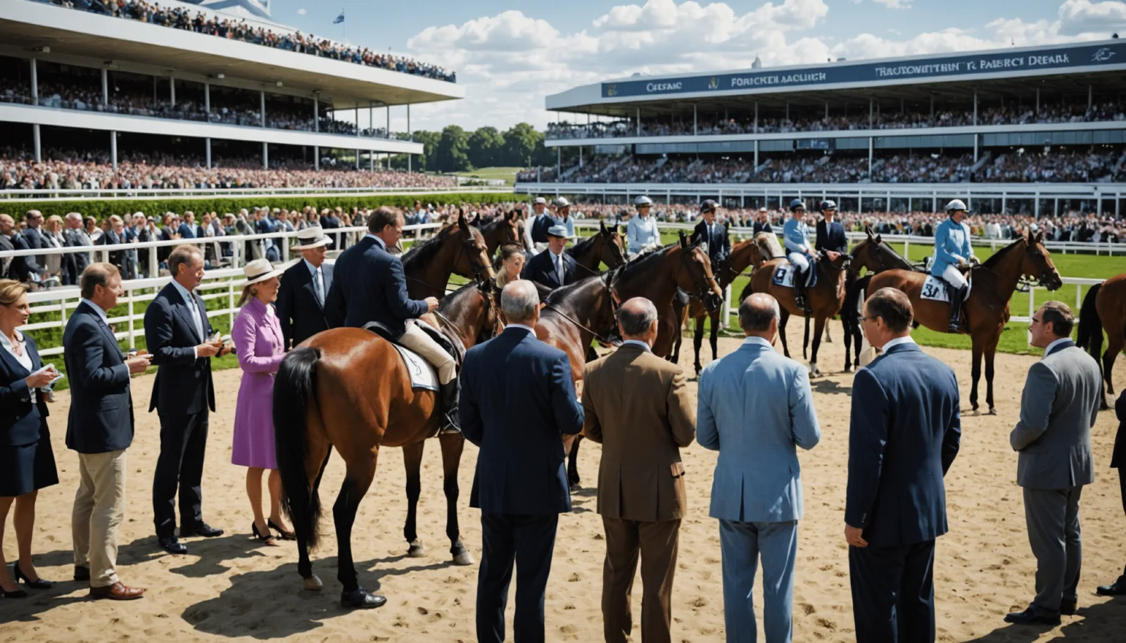 Piste et tribunes de l'hippodrome de Pornichet aménagées pour un salon professionnel du cheval