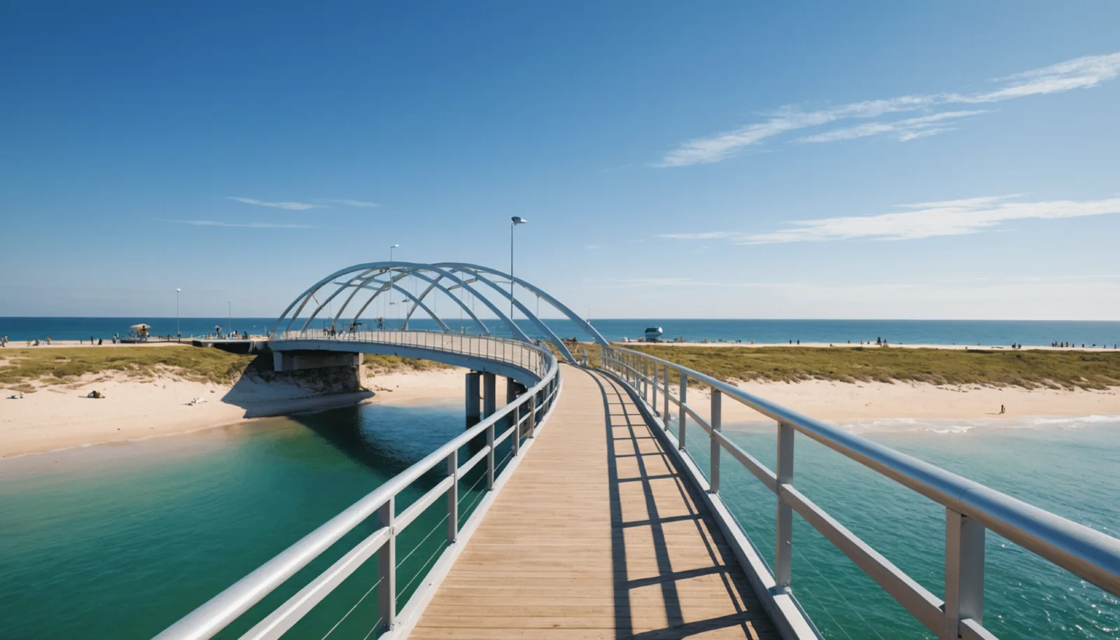 Vue du vieux môle de Pornichet et du plan d'eau depuis le front de mer