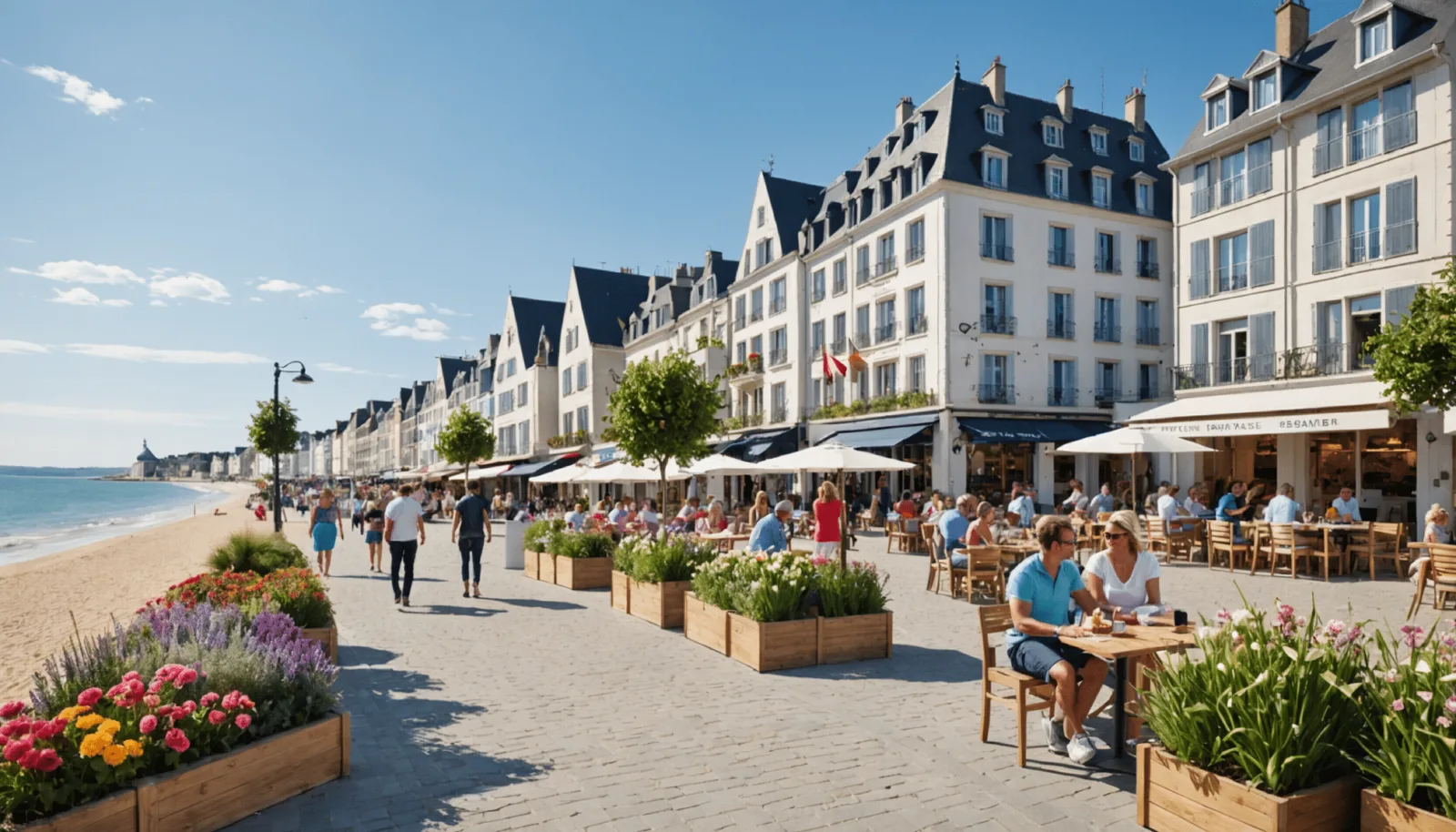 Boulevard du front de mer de Pornichet longeant la plage, avec promenade et stationnement