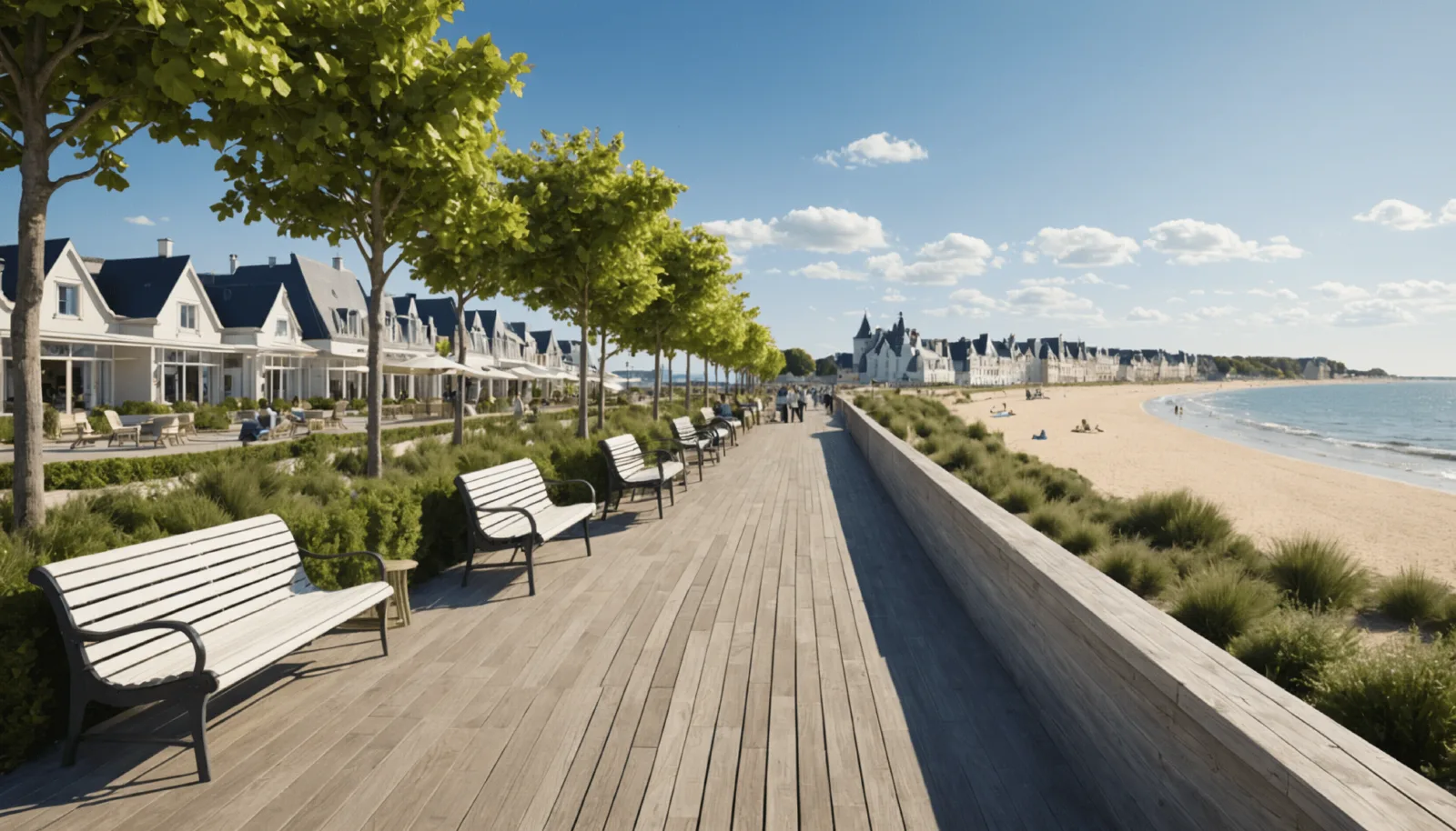 Promenade refaite en bord de plage à Pornichet, trottoir élargi et mobilier neuf